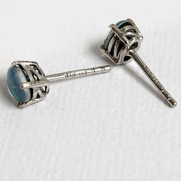 925 Sterling Silver Genuine Blue Fire Opal Earrings - Natural and Genuine Opal. - Picture 15 of 16